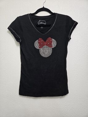 Disney Black Short Sleeve Tee with Red Rhinestone Bow